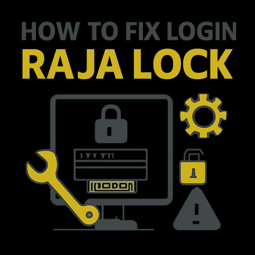 An educational diagram outlining troubleshooting steps for Raja Lock login.