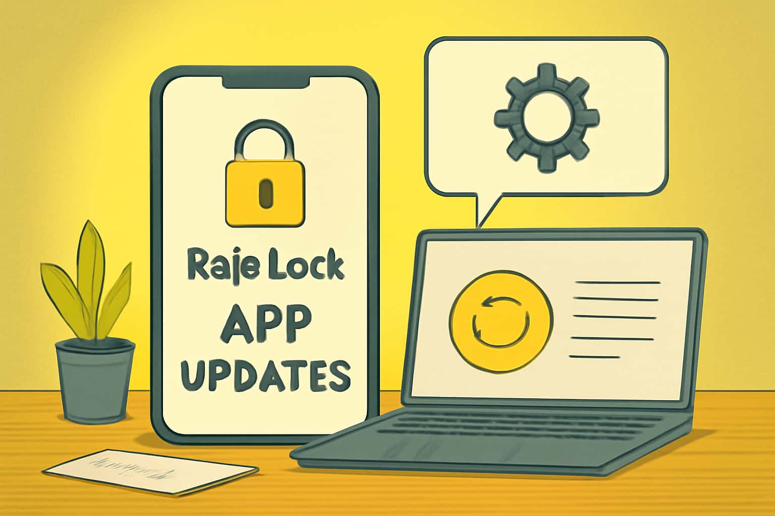 Informational scene depicting Raja Lock app updates.