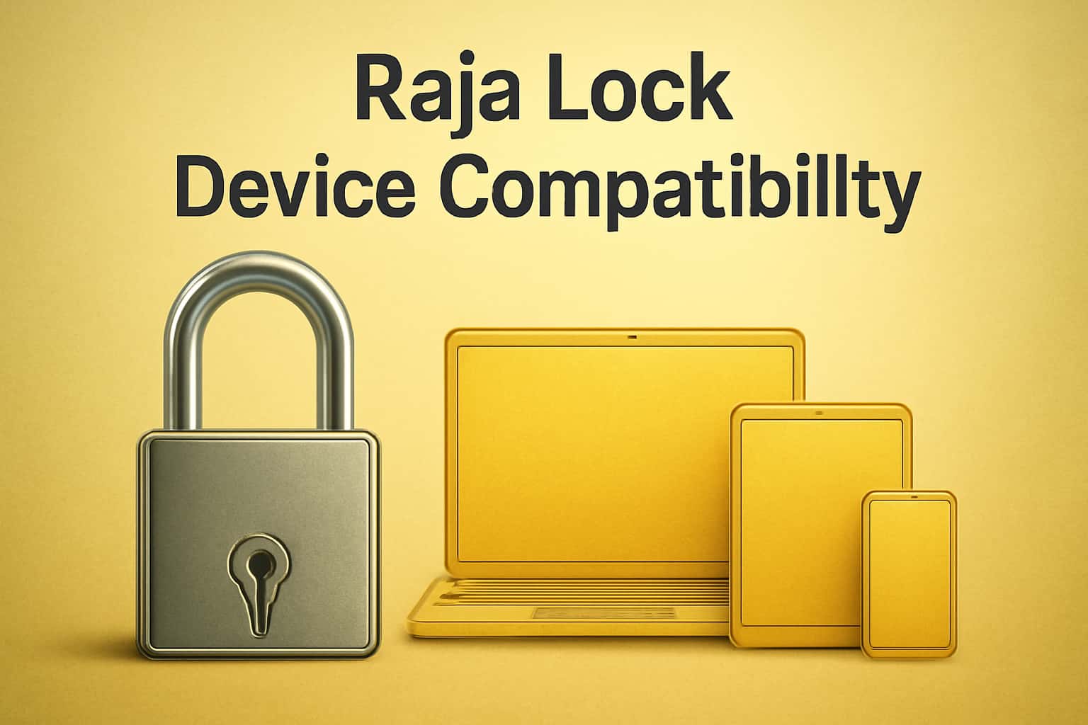 An informational scene showcasing Raja Lock Device Compatibility with a focus on various compatible devices.