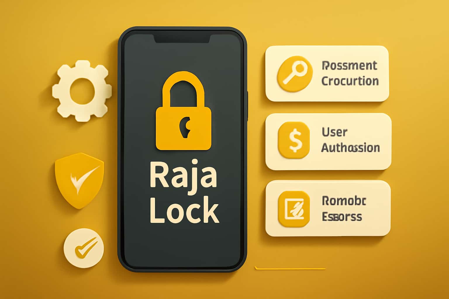 An informative visual representation of Raja Lock mobile app features showcasing its security and user interface.
