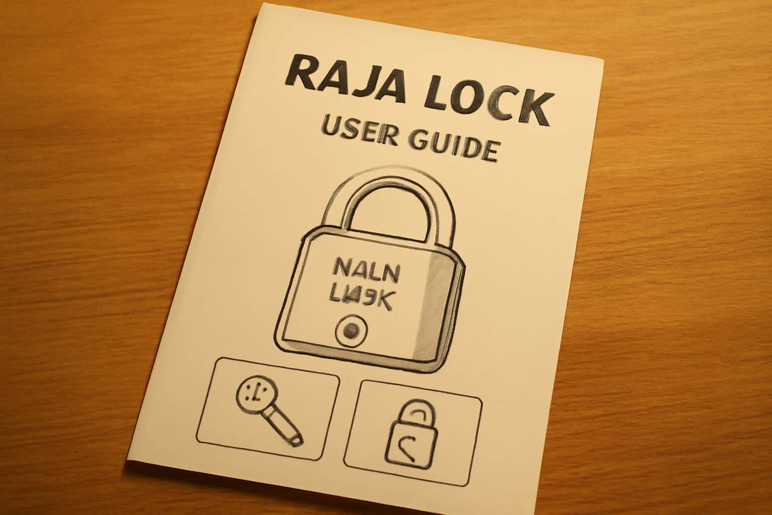 An informational scene depicting the Raja Lock User Guide with a futuristic aesthetic.