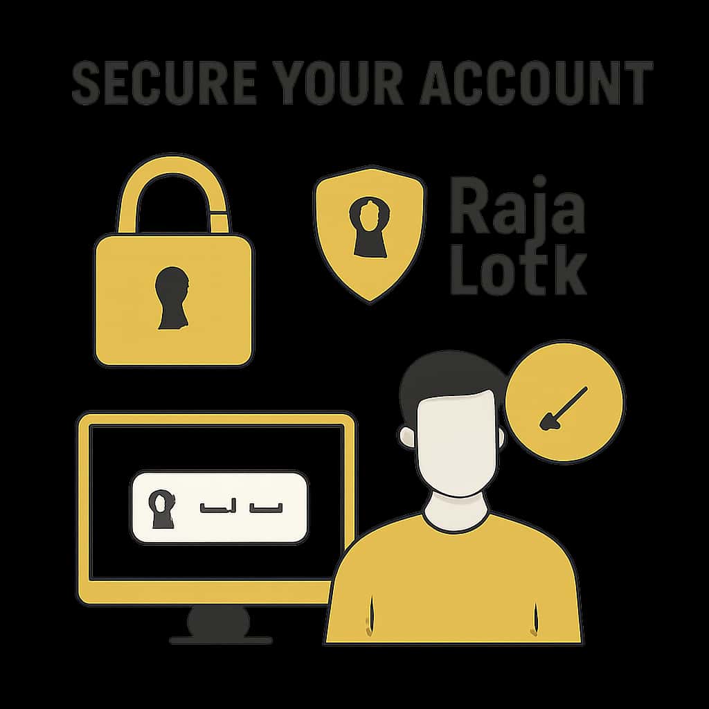 An informative illustration on securing your Raja Lock account, highlighted with #c7bc22.