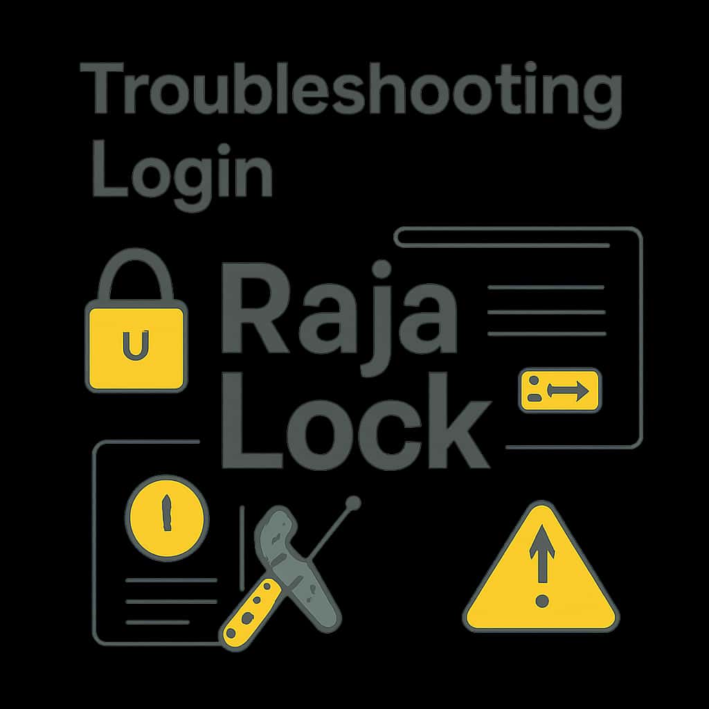 An educational diagram illustrating troubleshooting steps for Raja Lock login.
